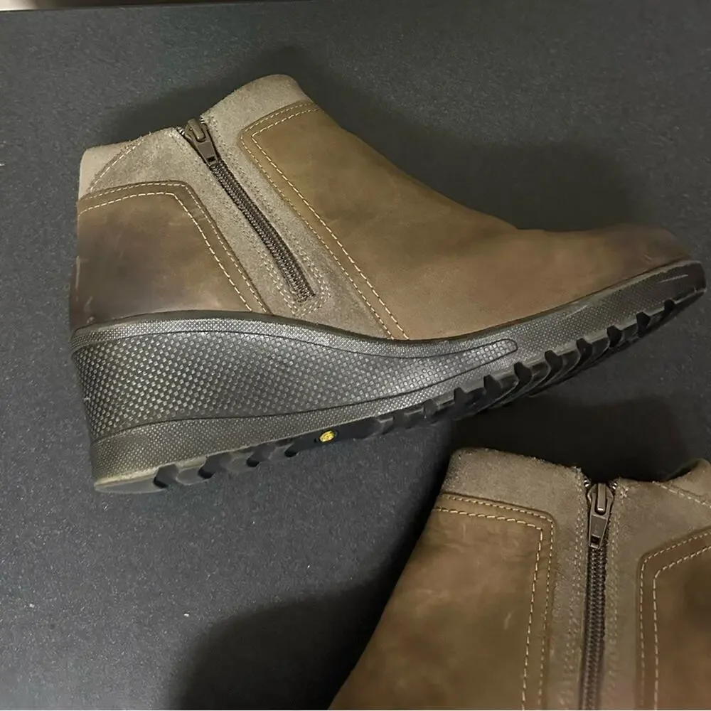 Keen Wedge Zip Leather Comfort Ankle Booties Boots Womens Size 10 Brown